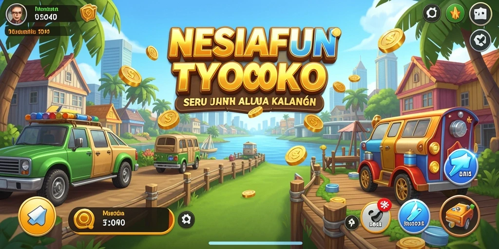 Screenshot utama gameplay NESIAFUN yang menampilkan aktivitas bisnis Tycoon.