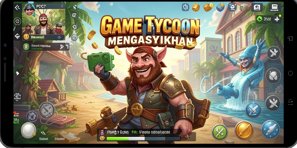 Tampilan gameplay <strong>PCPC7</strong> yang menampilkan pengelolaan usaha yang mendalam.