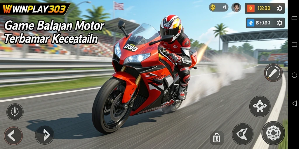 Screenshot gameplay WINPLAY303 menampilkan pembalap motor dalam aksi seru.
